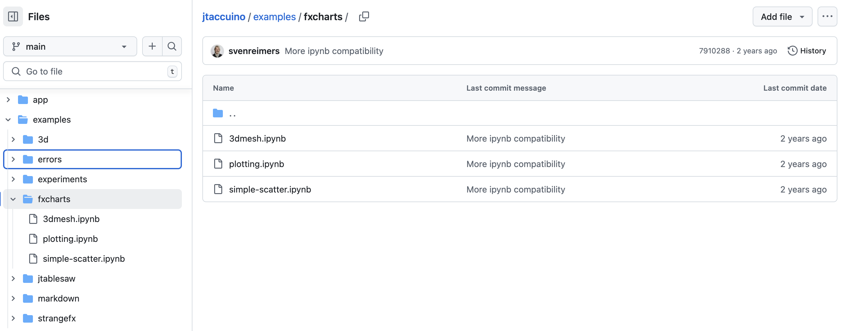 Screenshot of the examples in the GitHub repository